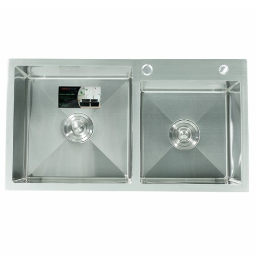 Chậu rửa bát inox 201 Sơn Hà Handmade 2 hố lệch HM.X.2L.82.2.2  (820x450x215mm)