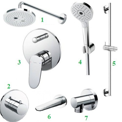 Sen tắm âm tường TOTO 7 chi tiết TBW01004A-TBV01103B-TBS04304B-TBW01010A-TBW01016B-TBS03001B-TBW01014B