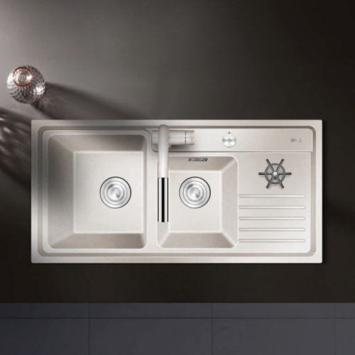 Chậu rửa bát đá 2 hố màu be Geler GL-GR 9747C (970x470x220mm)
