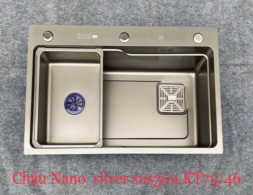Chậu rửa bát 1 hố màu Nano Silver Kagol 7546 (75x46cm)