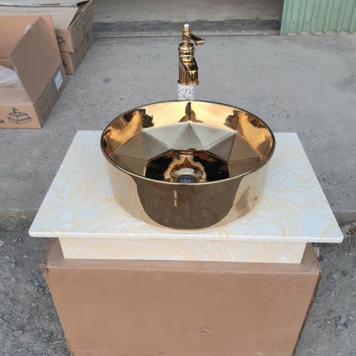 Chậu rửa lavabo nghệ thuật mạ vàng Miken MKC-4241G