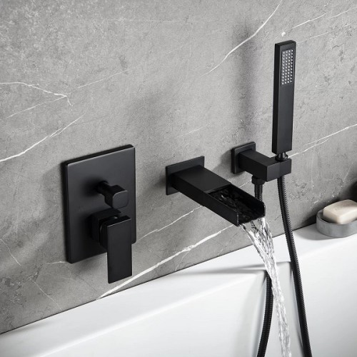 Vòi sen tắm bồn, vòi chậu lavabo âm tường mạ đen nóng lạnh Miken MKS-5067B