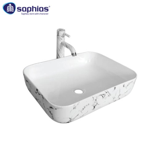 Chậu rửa mặt lavabo vân đá trắng đen Saphias TS-8008A
