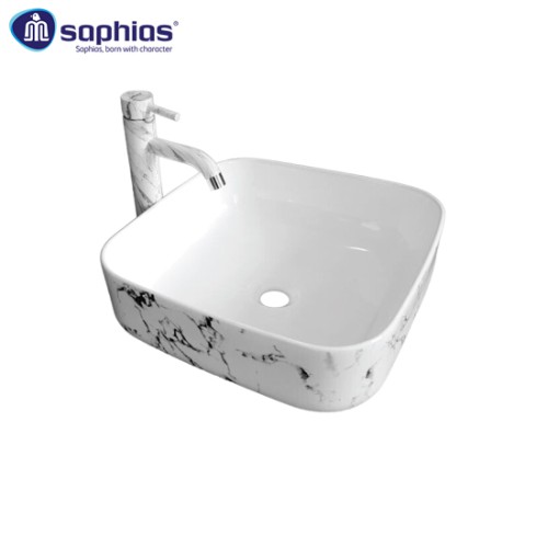 Chậu rửa mặt lavabo vân đá trắng đen Saphias TS-8007A