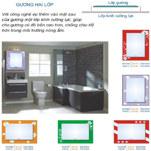 Gương phòng tắm 2 lớp Guzano tráng bạc