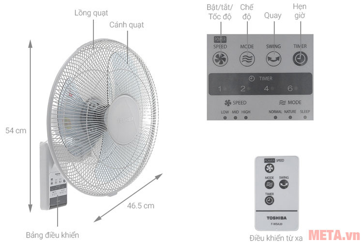 Quạt treo tường Toshiba F-WSA20(H)VN (màu xám)