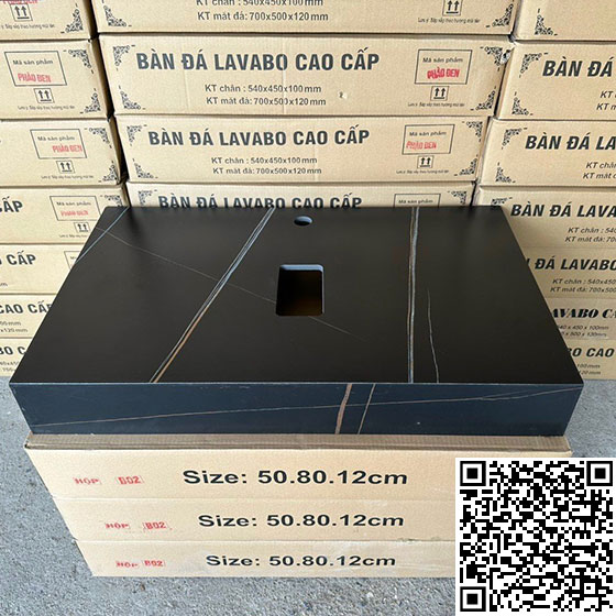 Bộ bàn đá 2 tầng chậu rửa lavabo đá nhân tạo màu đen vân mây HM-8621B - Image 3