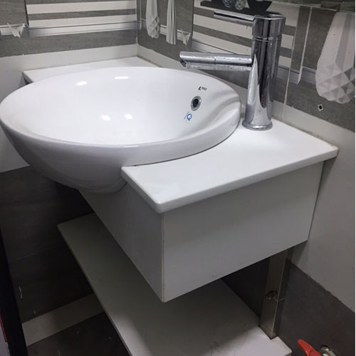 Bộ bàn đá 2 tầng chậu rửa lavabo đá nhân tạo màu đen vân mây HM-8621B - Image 5