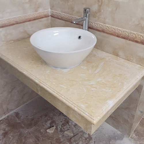 Bộ bàn đá 2 tầng chậu rửa lavabo đá nhân tạo màu ghi vân mây HM-8618GR - Image 5