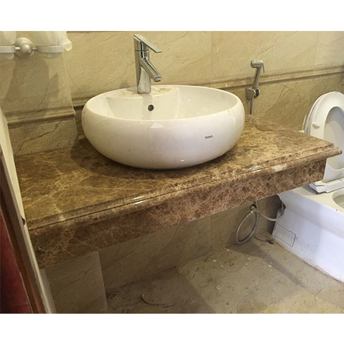 Bộ bàn đá 2 tầng chậu rửa lavabo đá nhân tạo màu ghi vân mây HM-8619GR - Image 4