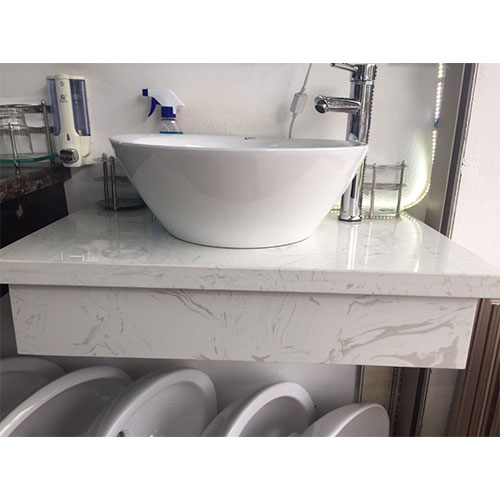 Bộ bàn đá 2 tầng chậu rửa lavabo đá tự nhiên màu sọc dưa xám HM-8611GR - Image 3