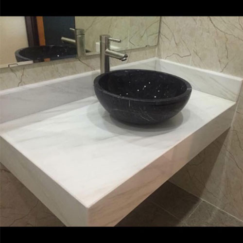 Bộ bàn đá 2 tầng chậu rửa lavabo đá tự nhiên màu sọc dưa xám HM-8611GR - Image 4
