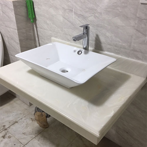 Bộ bàn đá 2 tầng chậu rửa lavabo đá tự nhiên màu sọc dưa xám HM-8611GR - Image 5
