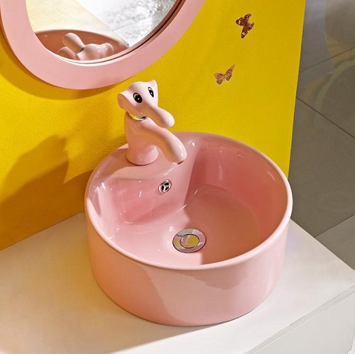 Bộ chậu vòi lavabo trẻ em mẫu giáo màu hồng Miken MKV-0931P