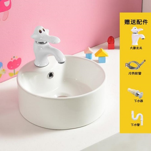 Bộ chậu vòi lavabo trẻ em mẫu giáo màu vàng Miken MKV-0931Y - Image 3