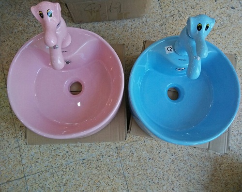 Bộ chậu vòi lavabo trẻ em mẫu giáo màu xanh lá cây Miken MKV-0931G - Image 5