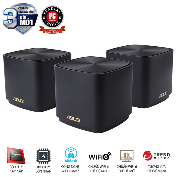 Bộ phát wifi 6 Asus ZenWiFi XD4S 3-Pack Đen (Chuẩn AX/ AX1800Mbps/ Ăng-ten ngầm/ Wifi Mesh/ 45User) - Image 2