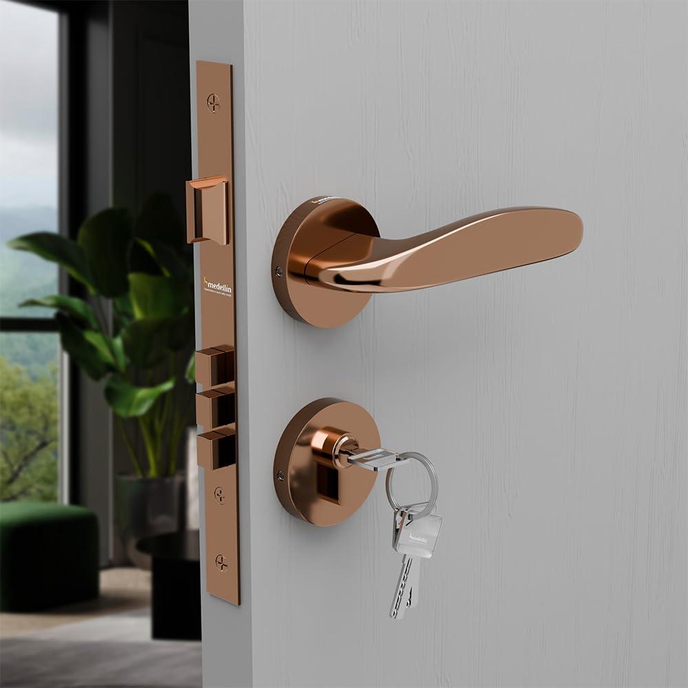 Bộ tay nắm khóa cửa bằng đồng màu vàng hồng Rose gold Miken MK-1021-RG