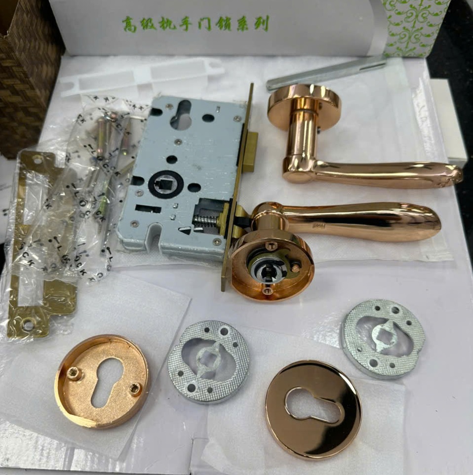 Bộ tay nắm khóa cửa màu vàng hồng Rose gold Miken YJ206-RG
