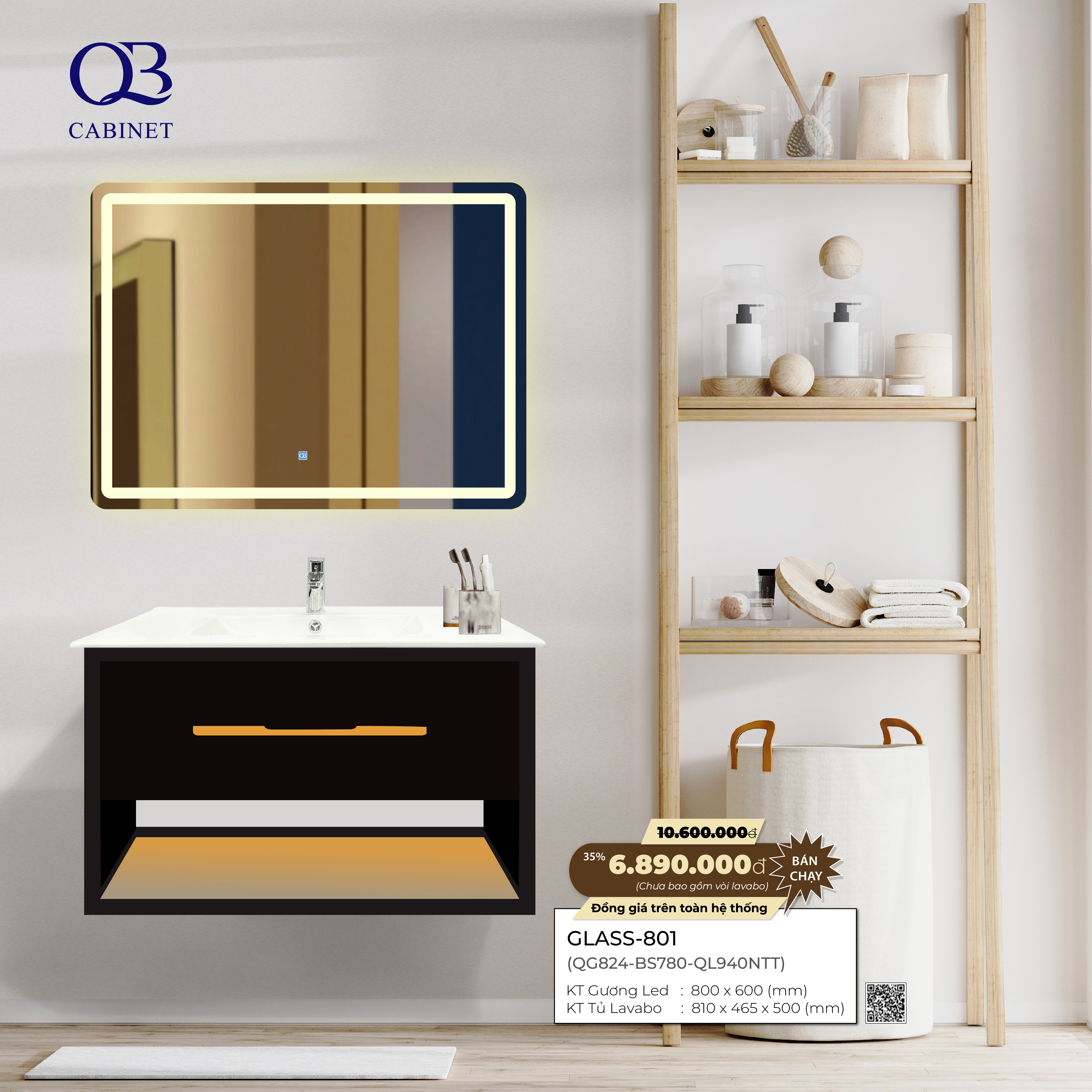 Bộ tủ Cabinet thủy tinh kháng khuẩn Basic GLASS-541 - Image 5