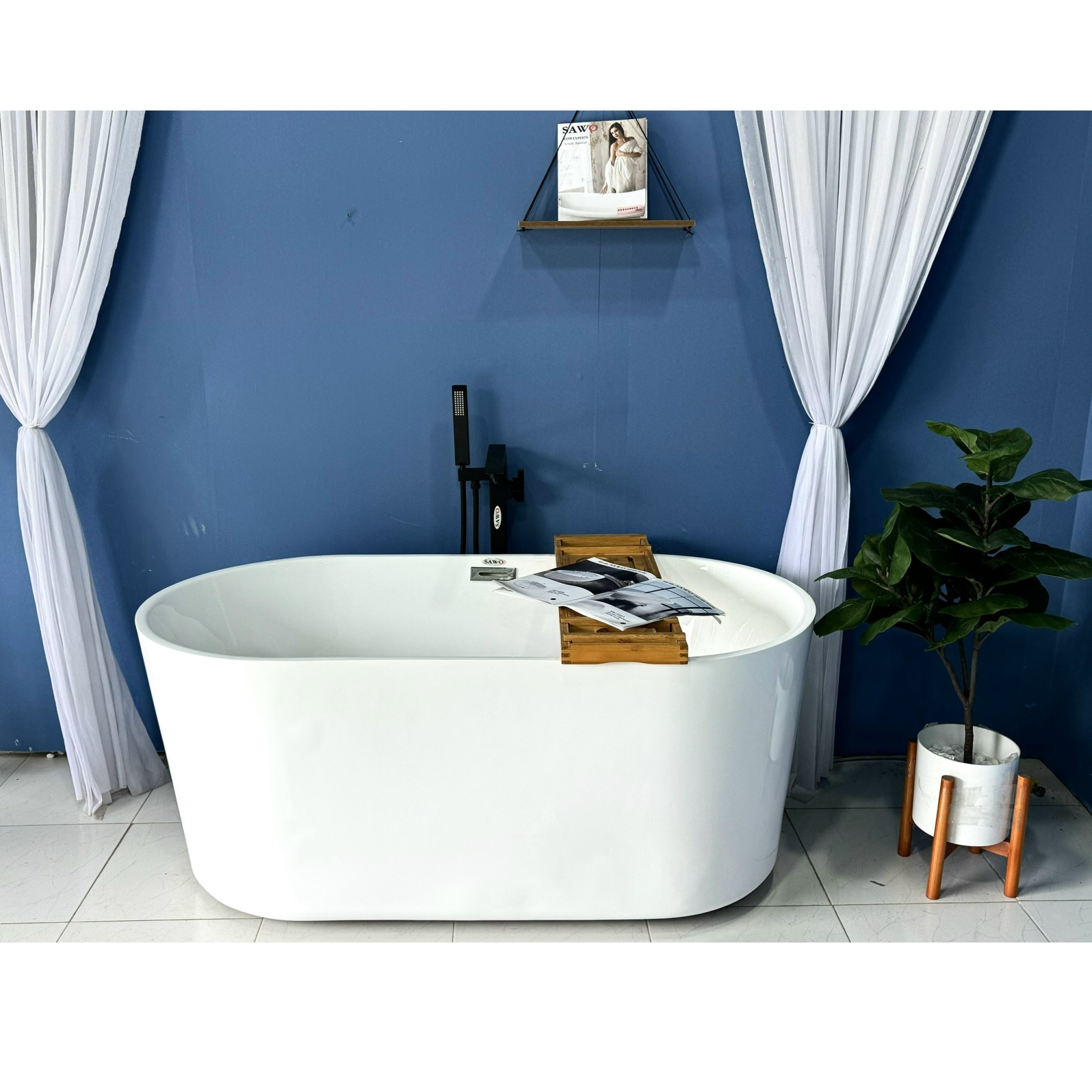 Bồn tắm massage đặt sàn hình Elip SAWO SW5817M (Acrylic-1680x820x580mm) - Image 4