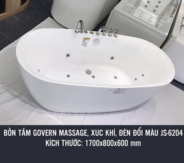 Bồn tắm massage Govern JS-6204 New (Sục khí, đèn đổi màu, 1700x800x600)