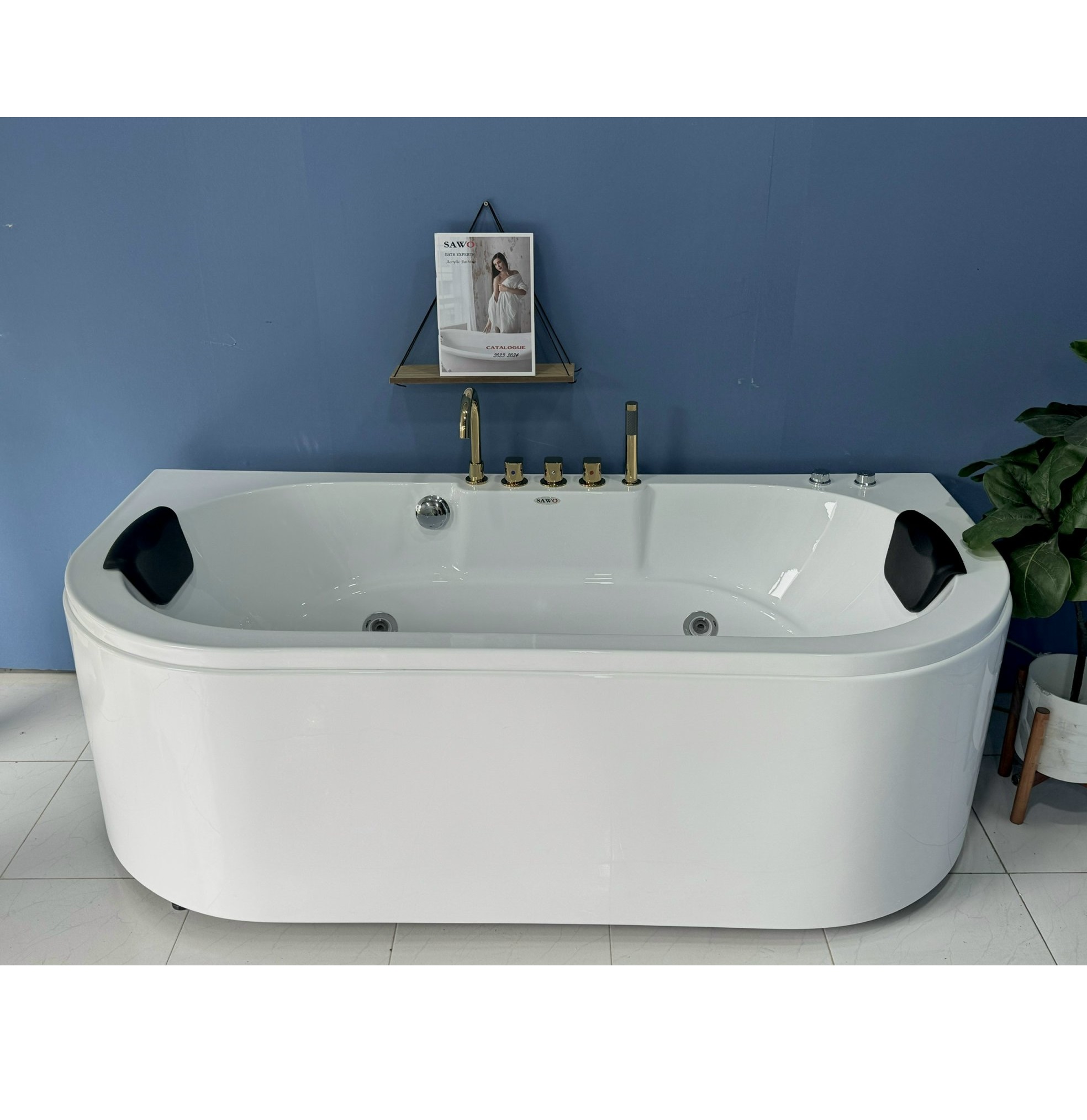 Bồn tắm ngâm đặt sàn hình oval cạnh thẳng SAWO SW5715 có bộ chia nước (Acrylic-1500x750x610mm) - Image 5