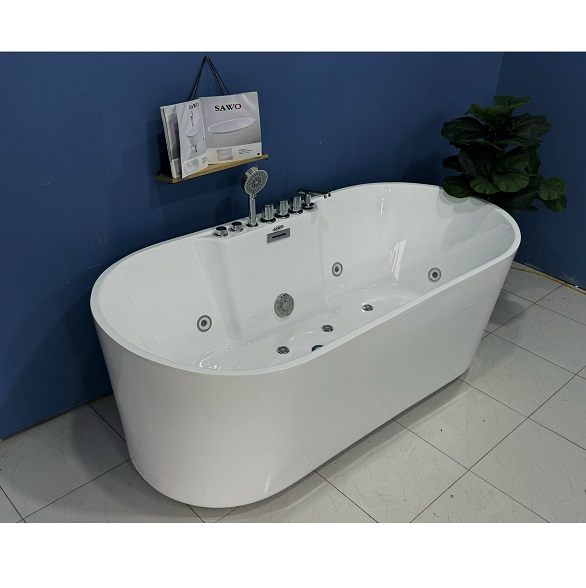 Bồn tắm ngâm đặt sàn hình oval cạnh thẳng SAWO SW5716 (Acrylic-1570x770x600mm) - Image 4