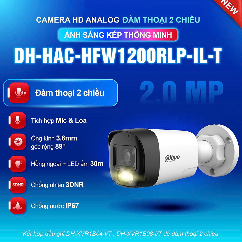 Camera DAHUA DH-HAC-HFW1200RLP-IL-T (Thân 2MP, Loa Mic, Ánh sáng kép) - 4