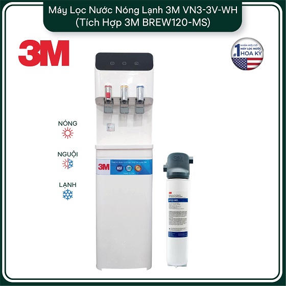Cây Lọc Nước Nóng Lạnh 3M VN3-3V-WH (Tích Hợp Máy Lọc Nước 3M BREW120-MS)