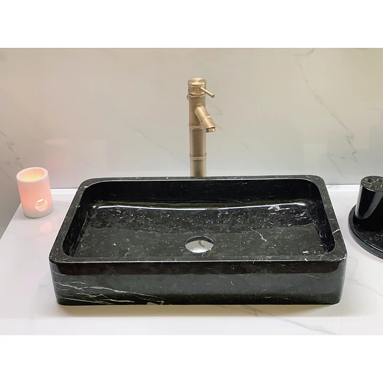 Chậu đá mỹ nghệ tự nhiên tròn màu đen BST23 (D42) - Image 3