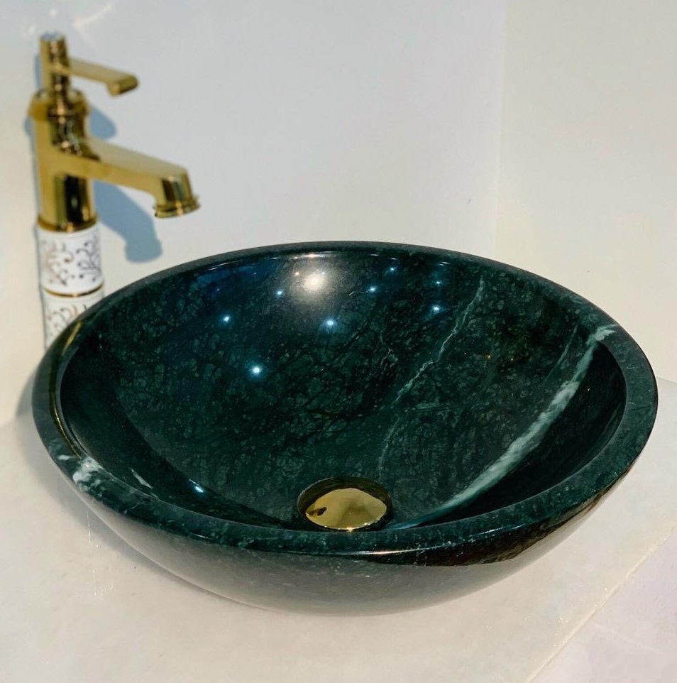 Chậu đá mỹ nghệ tự nhiên tròn màu xanh BST40 (D42-D35-D28)