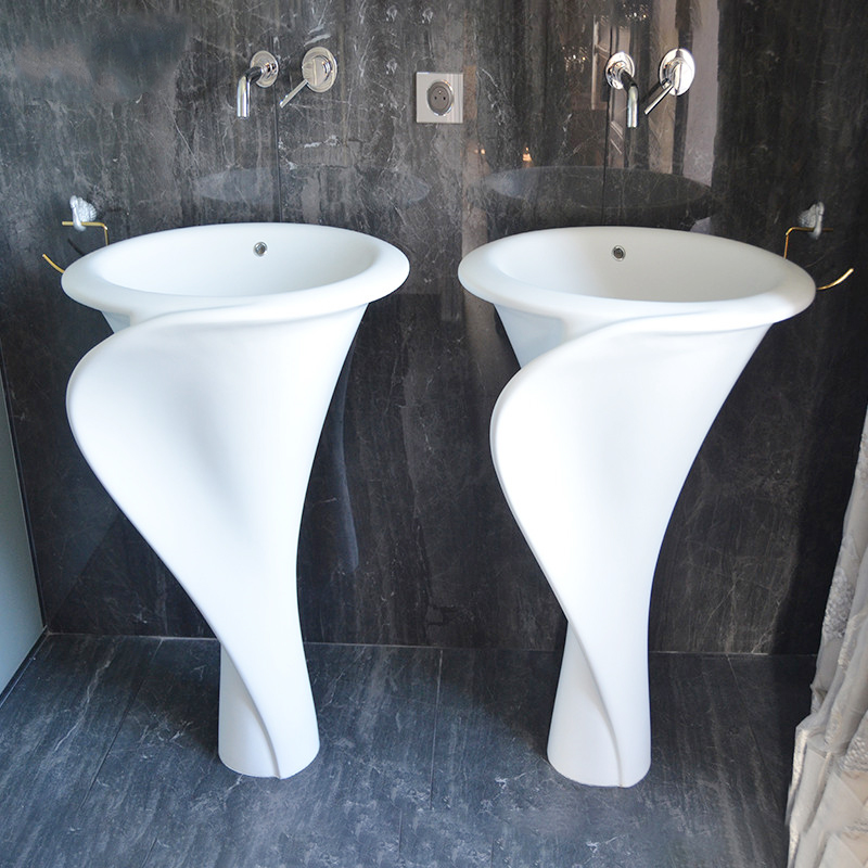 Chậu đá nhân tạo nghệ thuật chân đứng màu trắng Miken NSF-10520 (1076x520x860mm - Chọn bóng hoặc mờ) - Image 4
