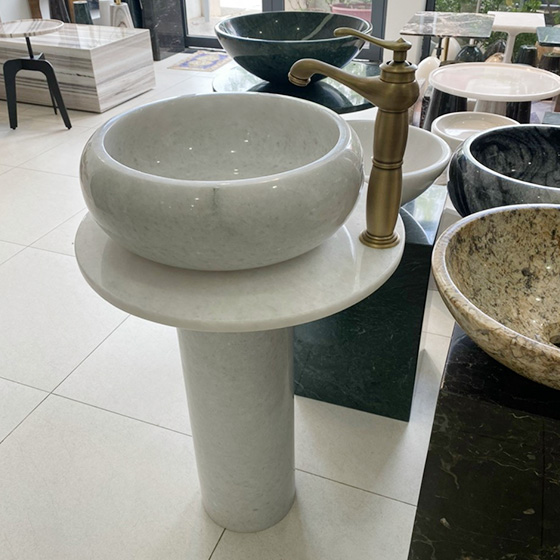 Chậu đá nhân tạo nghệ thuật có bàn màu trắng Miken NSS-9052 (90x50x15cm - Chọn bóng hoặc mờ) - Image 6