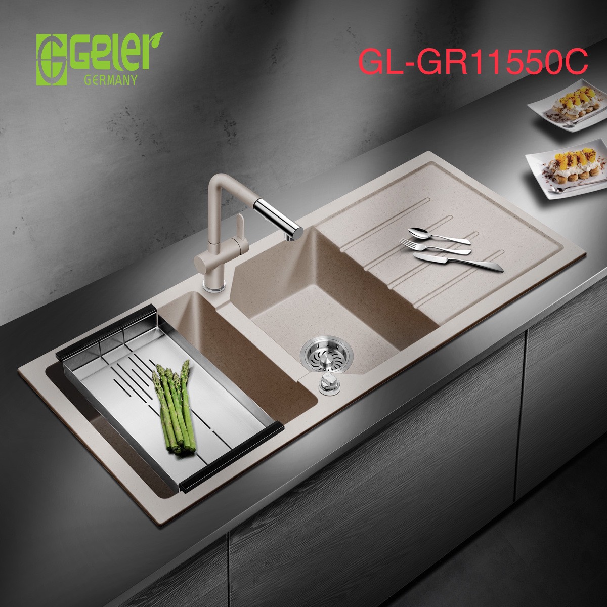 Chậu rửa bát 1 hố Geler GL Eco 8850 (880x500x220mm) - Image 5