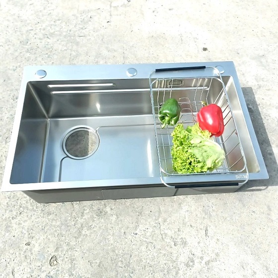 Chậu rửa bát 1 hố Inox SUS 304 hoa dâu Miken Grunder MKRB-7546 (75x46cm)