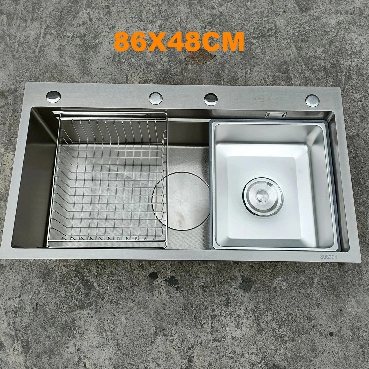 Chậu rửa bát 1 hố Inox SUS 304 màu ghi nano hoa dâu Miken Grunder MKRB-8648 (86x48 cm)