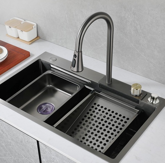 Chậu rửa bát 1 hố Inox SUS 304 màu ghi nano hoa dâu Miken Grunder MKRB-8648 (86x48 cm) - Image 5