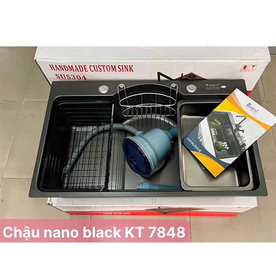 Chậu rửa bát 1 hố Inox SUS 304 nano black màu đen Kagol KG 7848B