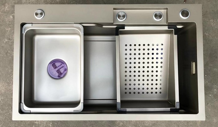 Chậu rửa bát 1 hố Inox SUS 304 nano màu ghi xám vòi chảy thác Grunder Miken RB-8045GR (800x450x220 mm)