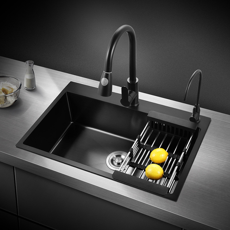Chậu rửa bát 1 hố màu đen đúc Handmade Inox 304 Miken MKRB-8046B (80x46cm)