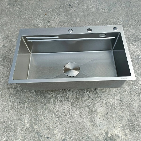 Chậu rửa bát 1 hố màu ghi hoa dâu Inox SUS 304 Miken Grunder MKRB-8248 (82x48 cm)
