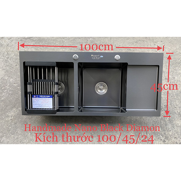Chậu rửa bát 2 hố 1 bàn Nano Black màu đen Kagol 10045BC (100x45cm)