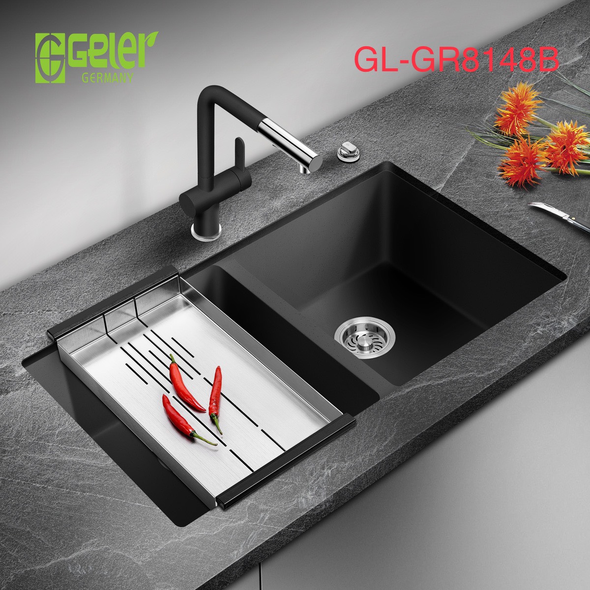 Chậu rửa bát 2 hố cân Geler GL Eco-8447 - Image 3