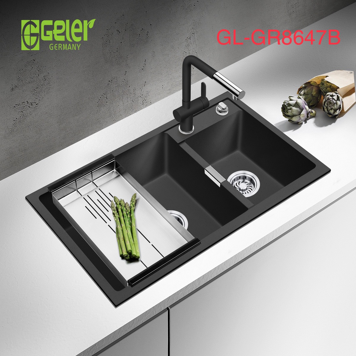 Chậu rửa bát 2 hố cân Geler GL Eco-8447 - Image 4