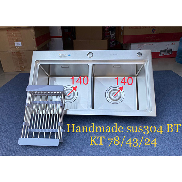 Chậu rửa bát 2 hố cân Inox đúc Kagol 7843C (78x43cm)
