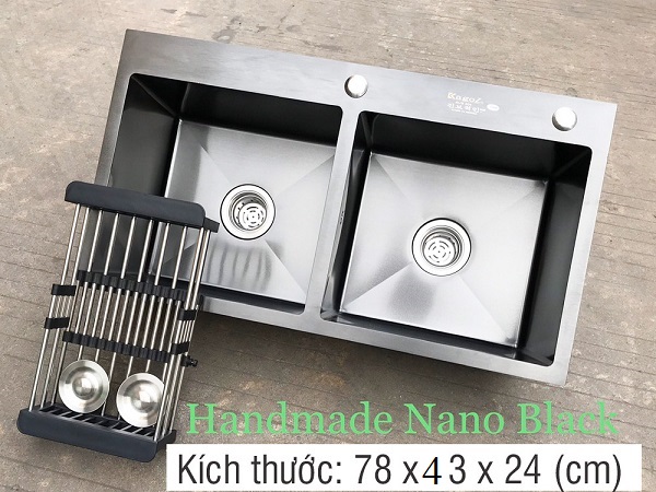 Chậu rửa bát 2 hố cân Nano Black màu đen Kagol 7843BC (78x43cm)
