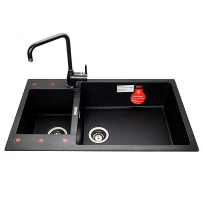 Chậu rửa bát 2 hố lệch có bàn bằng đá Granite Carysil Pona TOE1-D200 (110x60x20cm) - Image 4