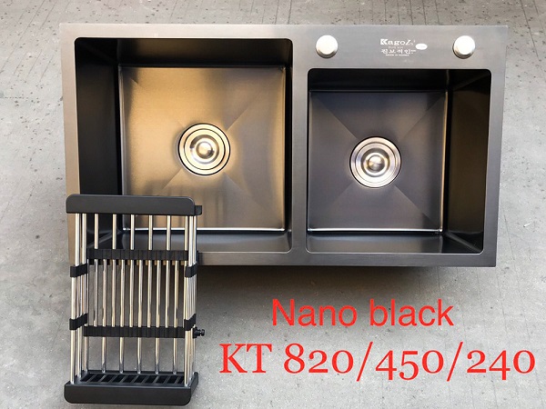 Chậu rửa bát 2 hố lệch Nano Black Kagol 8245BL (82x45)