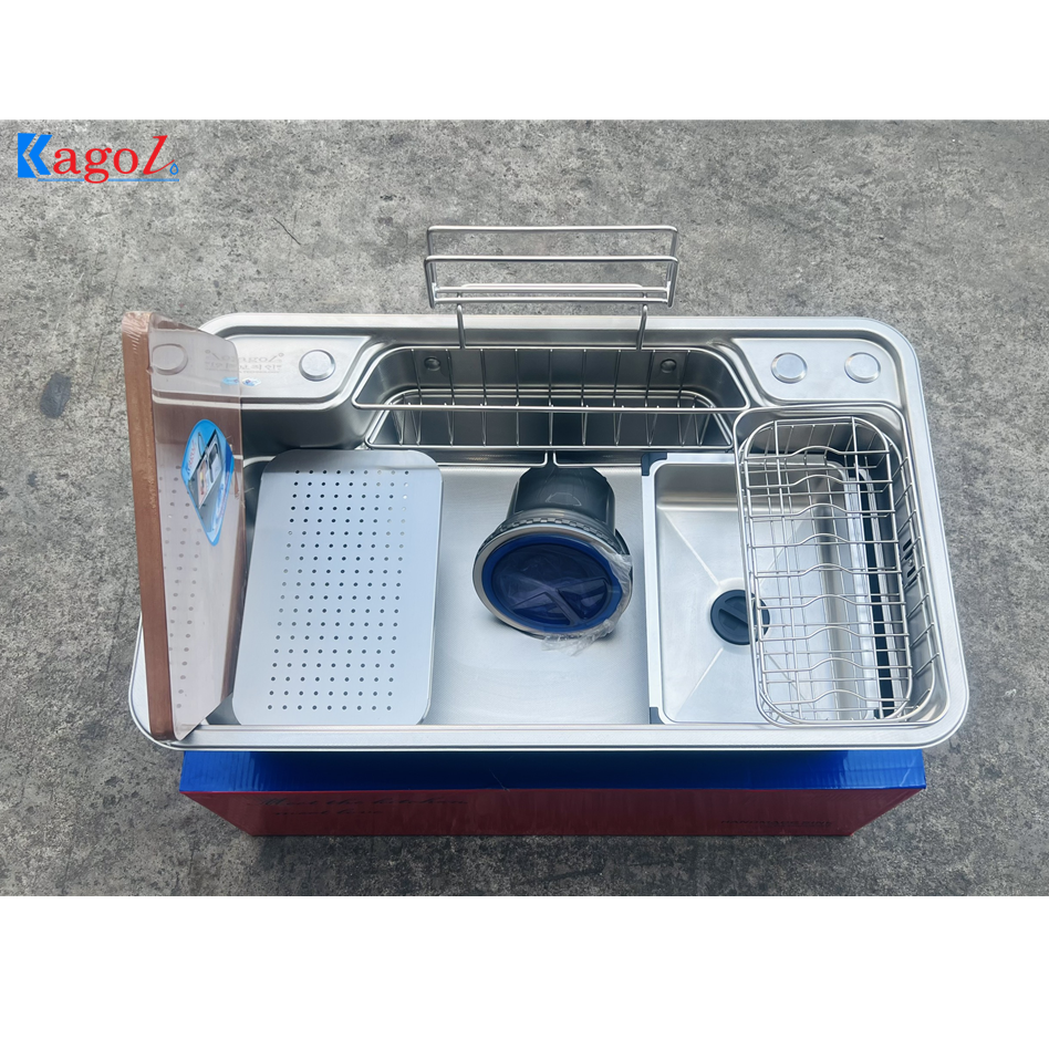 Chậu rửa bát 2 hố lệch nhỏ Inox SUS304 Kagol 7243L (72x43cm) - Image 5